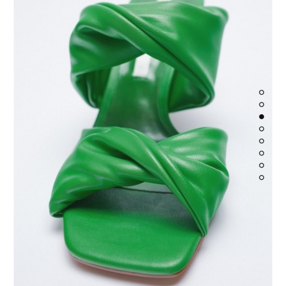 ZARA NWOT - Green Wide Ruched Wide Straps Heeled Sandals (SIZE: EUR 37 / US 6.5) - Picture 2 of 16